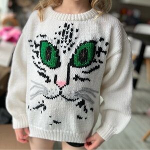 Handmade White Cat Knit Pullover Sweater